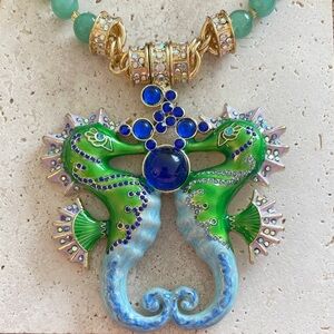 Kirks Folly Green and Blue Seahorse Necklace